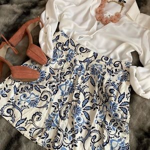 Loft Floral Blue and White Mini Skirt